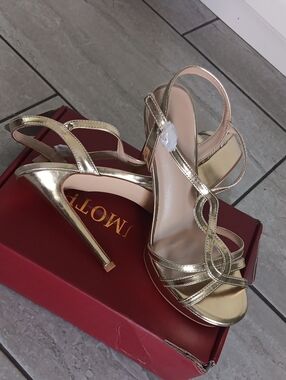 Gold Strappy Stiletto Sandals - Women